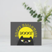 Funny Black Cat Halloween Postkarte (Stehend Vorderseite)