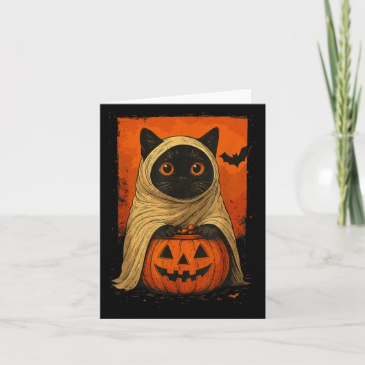 Funny Black Cat Halloween Pumpkin Spooky Ghost Cos Karte (Vorderseite)