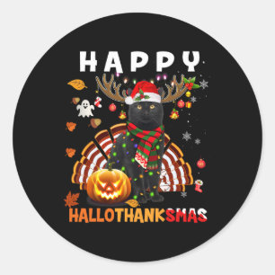 Funny Black Cat Halloween Weihnachts Cat Happy Hal Runder Aufkleber
