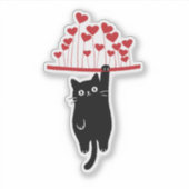 Funny Black Cat Hanging Out Valentine's Day Aufkleber (Vorderseite)