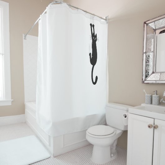 Funny Black Cat hing weiter | Crazy Kitty Duschvorhang (Beispiel)