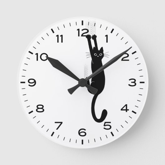 Funny Black Cat hing weiter Runde Wanduhr (Vorderseite)