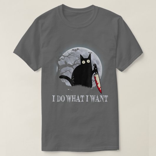 Funny Black Cat Ich tue, was ich Cat Beängstigend T-Shirt (Design vorne)