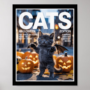 Funny Black Cat in Bat Kostüm Niedlich Halloween Z Poster