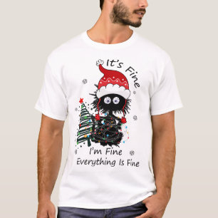 Funny Black Cat in den Lichtern "It's Fine" Chri g T-Shirt