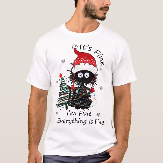 Funny Black Cat in den Lichtern "It's Fine" Chri g T-Shirt (Vorderseite)