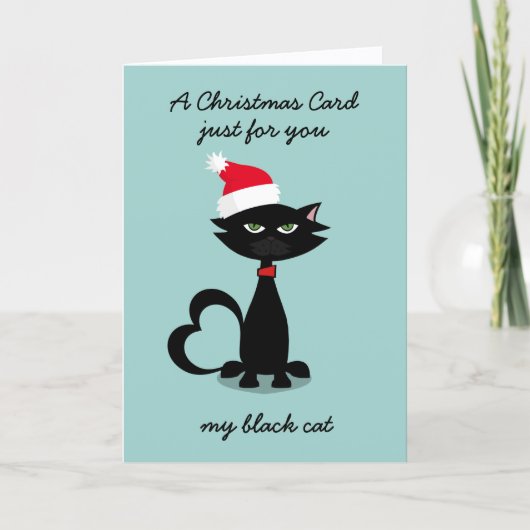 Funny Black Cat in Weihnachtsmannmütze Weihnachtsk Karte (Vorderseite)