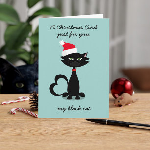 Funny Black Cat in Weihnachtsmannmütze Weihnachtsk Karte