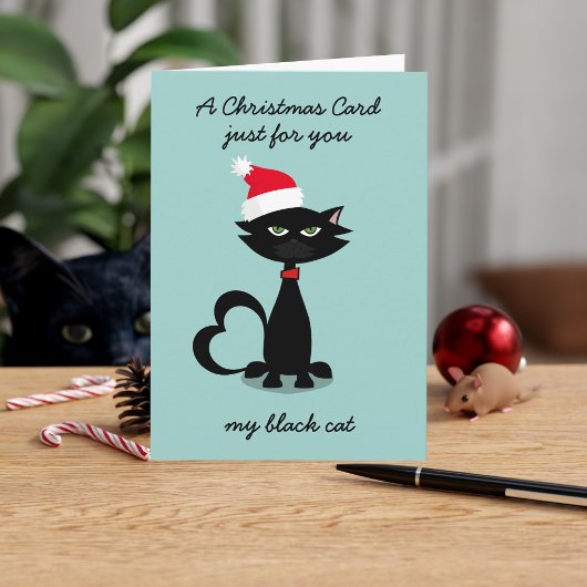 Funny Black Cat in Weihnachtsmannmütze Weihnachtsk Karte