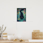 Funny Black cat is swimming  Poster (Küche)