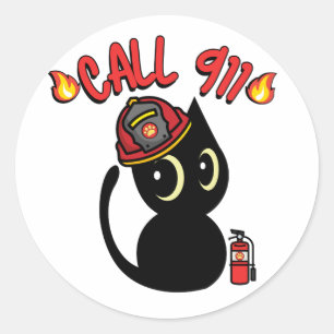 Funny Black cat ist ein Feuerwehrmann Runder Aufkleber