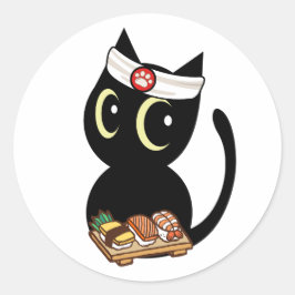 Funny Black Cat ist ein Sushi-Koch Runder Aufkleber