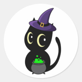 Funny Black cat ist eine Hexe Runder Aufkleber