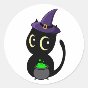 Funny Black cat ist eine Hexe Runder Aufkleber