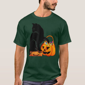 Funny Black Cat Jack O' Lantern Pumpkin Sweet Cut T-Shirt