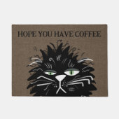 Funny Black Cat Kaffee 18x24" Willkommenstext Fußmatte (Vorderseite)