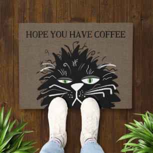 Funny Black Cat Kaffee 18x24" Willkommenstext Fußmatte