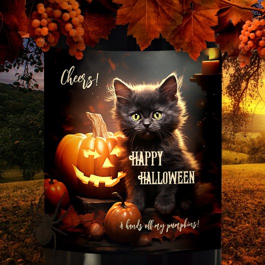 Funny Black Cat Kitten Halloween Weinetikett