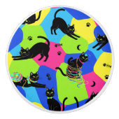 Funny Black Cat Knob, modern, farbenfroh Keramikknauf (Vorderseite)