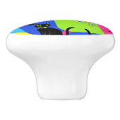 Funny Black Cat Knob, modern, farbenfroh Keramikknauf (Seitenansicht)