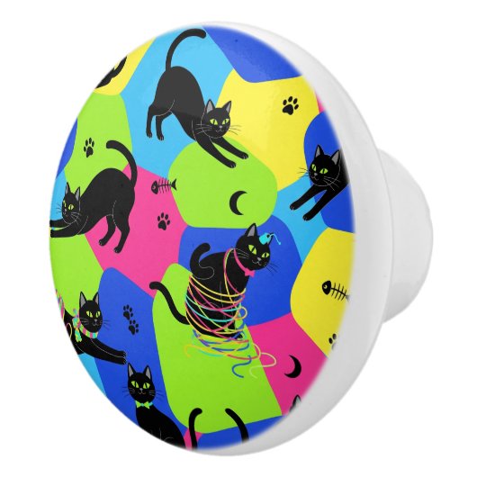 Funny Black Cat Knob, modern, farbenfroh Keramikknauf (Rechts)