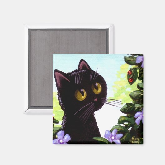 Funny Black Cat Ladybug Art Creationarts Magnet (Vorderseite/Rückseite)