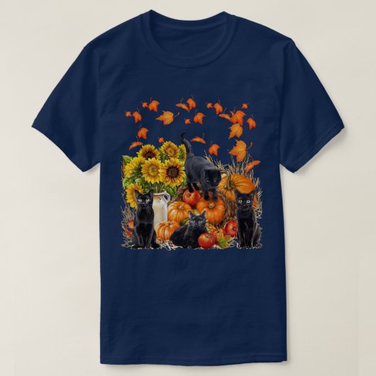Funny Black Cat Leaf Fall Hello Autumn For Cute Ki T-Shirt (Design vorne)