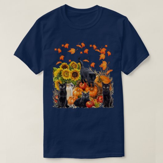 Funny Black Cat Leaf Herbst Hallo Herbst für Niedl T-Shirt (Design vorne)