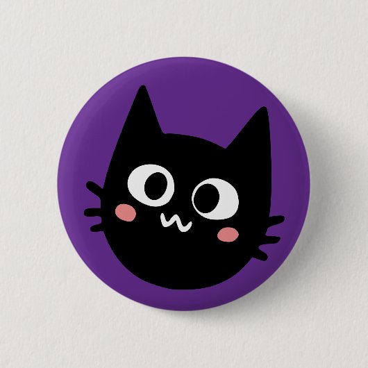 Funny Black Cat Lila Button (Vorderseite)