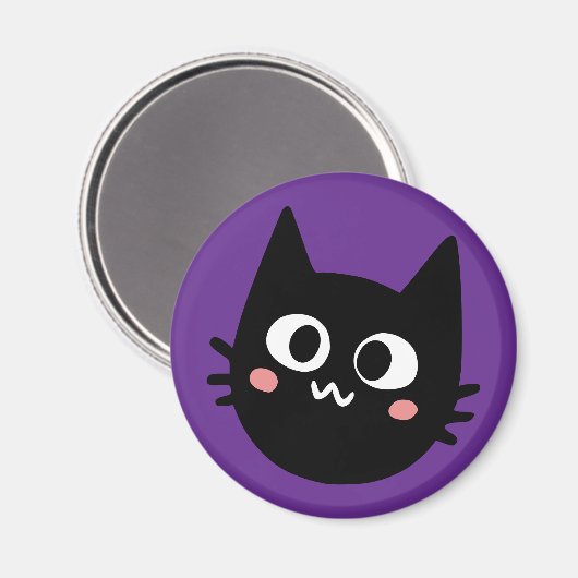 Funny Black Cat Lila Magnet (Vorderseite/Rückseite)