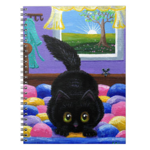 Funny Black Cat Maus Bed Creationarts Notizblock
