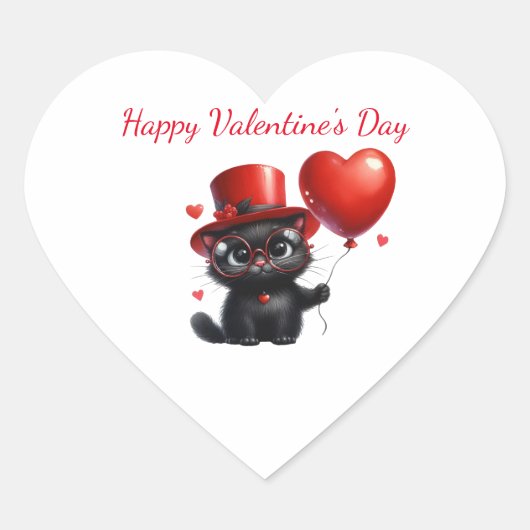 Funny Black Cat mit Balloons Valentinstag Herz-Aufkleber (Vorderseite)