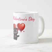 Funny Black Cat mit Balloons Valentinstag Jumbo-Tasse (Vorderseite Rechts)