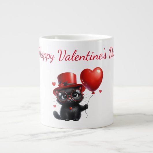 Funny Black Cat mit Balloons Valentinstag Jumbo-Tasse (Vorderseite)