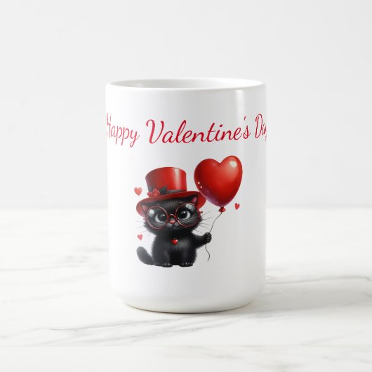 Funny Black Cat mit Balloons Valentinstag Kaffeetasse (Mittel)