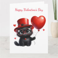 Funny Black Cat mit Balloons Valentinstag