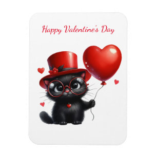 Funny Black Cat mit Balloons Valentinstag Magnet