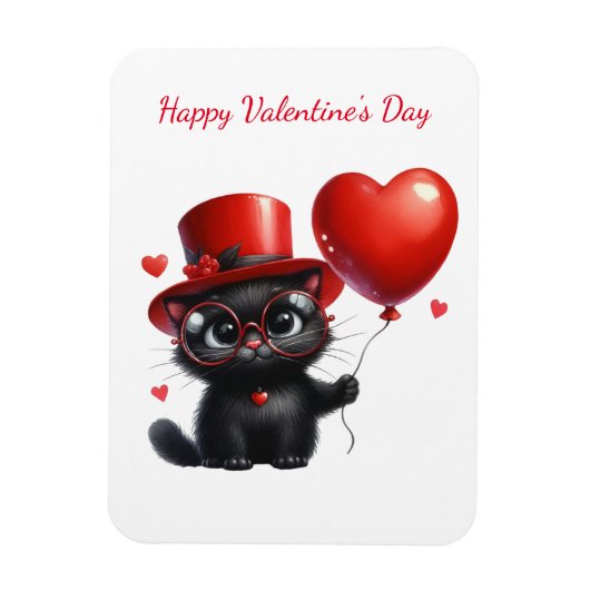 Funny Black Cat mit Balloons Valentinstag Magnet (Vertikal)