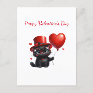 Funny Black Cat mit Balloons Valentinstag Postkarte