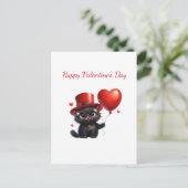 Funny Black Cat mit Balloons Valentinstag Postkarte (Stehend Vorderseite)