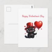 Funny Black Cat mit Balloons Valentinstag Postkarte (Vorne/Hinten)