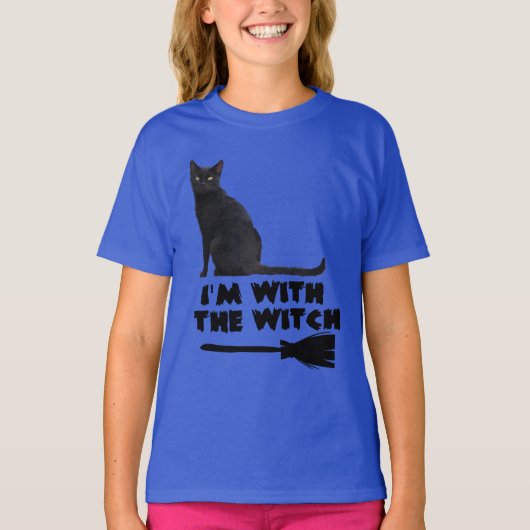 Funny Black Cat mit der Halloween-Hexe T-Shirt (Vorderseite)