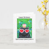 Funny Black Cat mit Heart Glasses niedliche Geburt Karte (Gelbe Blume)
