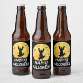 Funny Black Cat Moon Happy Halloween Bierflaschenetikett (Flaschen)