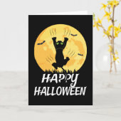 Funny Black Cat Moon Happy Halloween Karte (Gelbe Blume)
