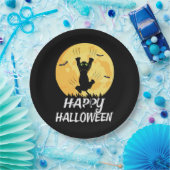 Funny Black Cat Moon Happy Halloween Pappteller (Party)