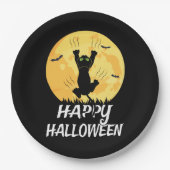 Funny Black Cat Moon Happy Halloween Pappteller (Vorderseite)
