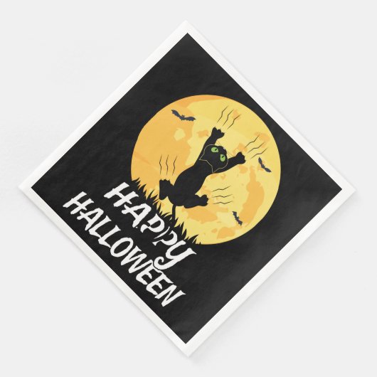 Funny Black Cat Moon Happy Halloween Serviette (Ecke)