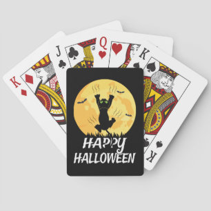 Funny Black Cat Moon Happy Halloween Spielkarten