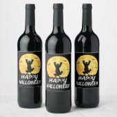 Funny Black Cat Moon Happy Halloween Weinetikett (Flaschen)